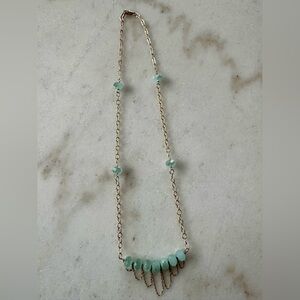Anthropologie blue green stone gold necklace | Anthropologie statement necklace